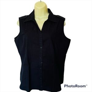 𝅺BEECHERS Brook Black Sleeveless Summer Casual Women's shirt. Size XLarge